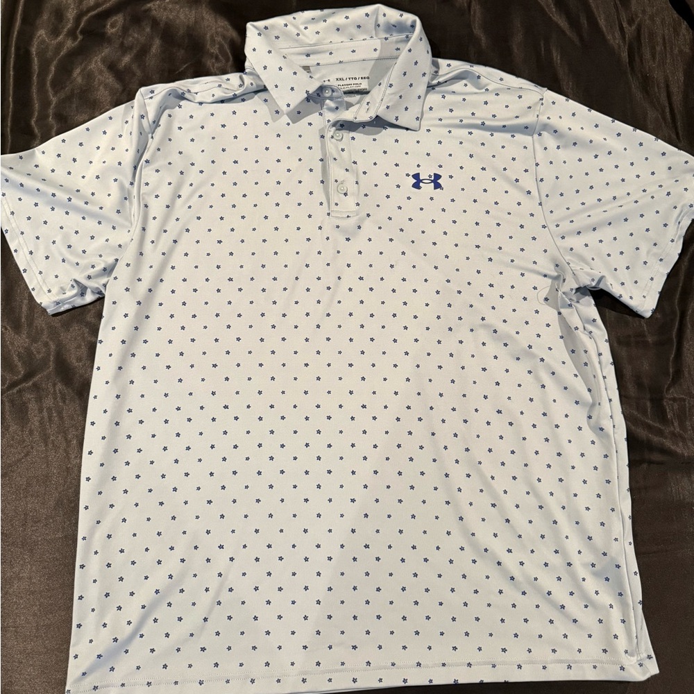 Under Armour Men's Light Gray Polo with Blue Accents